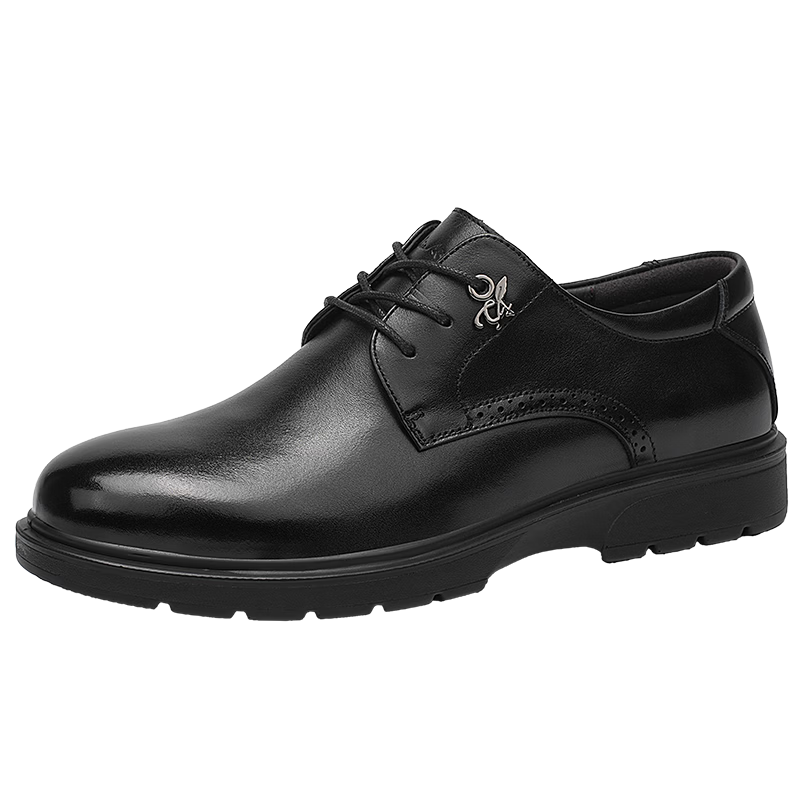 HLA Men's First Layer Cowhide Leather Dress Business Casual Shoes T018 Black Size 41