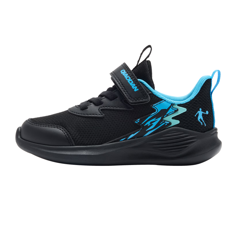 QIAODAN Boys' Kids Running Shoes Children's Spring and Autumn Breathable Mesh Sports Shoes Lightweight Kids Shoes Black/Kunpeng Blue Size 25