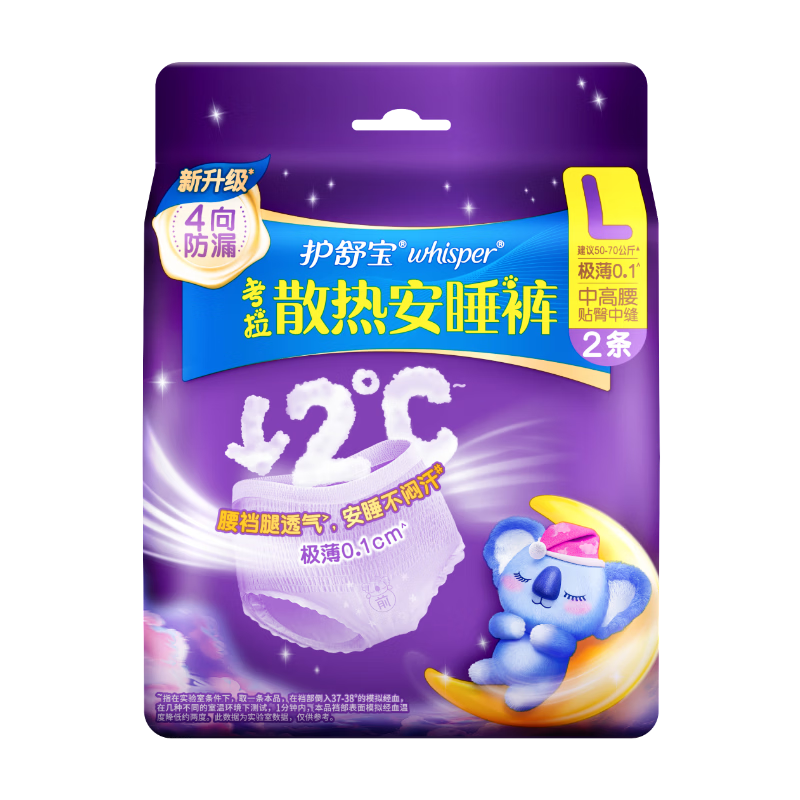 Hushubao [Quick-Drying, Leak-Proof] Koala Cooling Sleep Pants, Large Size L, 2 Pieces, Comfortable Pants, Nighttime Sleep Pants, Sanitary Napkins, Self-Operated
