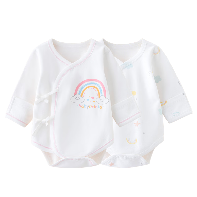 Babyprints Newborn Onesie 2-Pack, Baby Romper Long Sleeve Bodysuit, Pure Cotton All-Season Underwear, Rainbow 59
