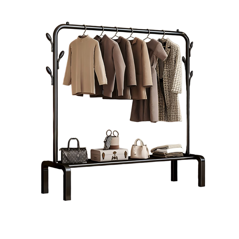 Jiajieshi Floor Standing Coat Rack Bedroom Dedicated Clothes Hanger Dormitory Living Room Storage Thickened Clothes Drying Rack 1.5m Black