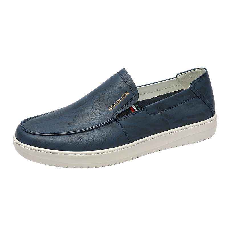 Goldlion Men's Shoes 26 Spring New Business Casual Lightweight Comfortable Slip-On Leather Shoes G527610440LLB Blue Size 39