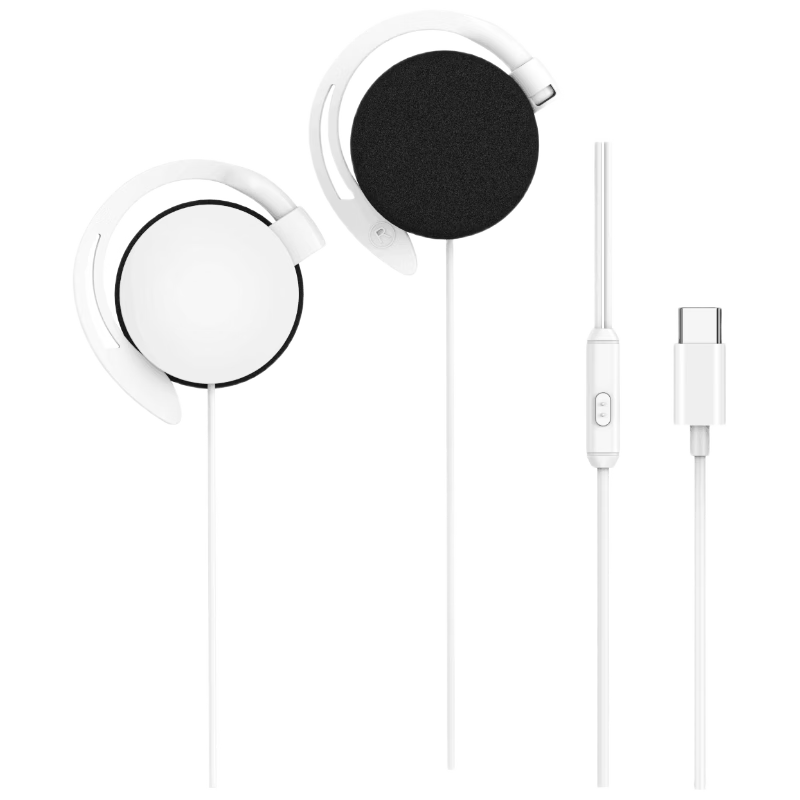 MICROKIA Wired Clip-On Earphones Non-In-Ear Computer Headset with Microphone 2-in-1 3.5mm Earphones for Online Learning and Office Use Comfortable for Adults and Children Compatible with PC and Tablet
