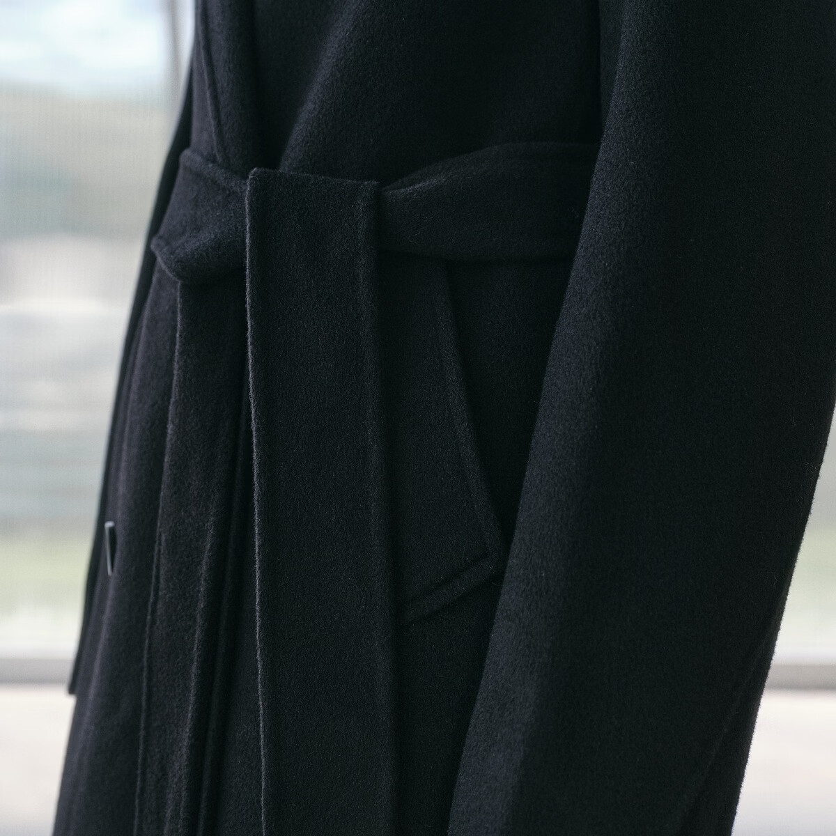 Peacebird Women's Woolen Coat Zhenrong Series 2.0 Oversized Double-Faced Wool Jacket Black Six-Button S