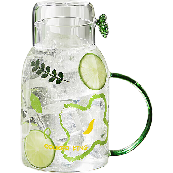 COOKER KING Household Cold Water Pitcher for Tea Brewing, Cold And Heat Resistant, Large Capacity, High Borosilicate Glass 1.63L (Tianjian Green)