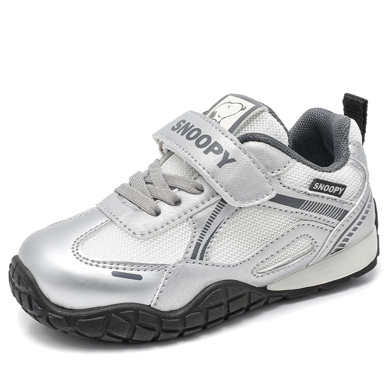 SNOOPY Kids Lightweight Sports Shoes Spring Autumn Boys Outdoor Running Shoes Girls Soft Sole Casual Shoes 0006 Beige/Silver Size 36