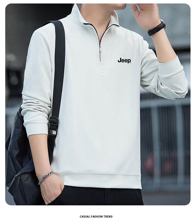 JEEP Men's Sweatshirt, Spring And Autumn Long-Sleeve T-Shirt, Casual Loose-Fitting Top, Undershirt for Fall, Army Green, XL 9
