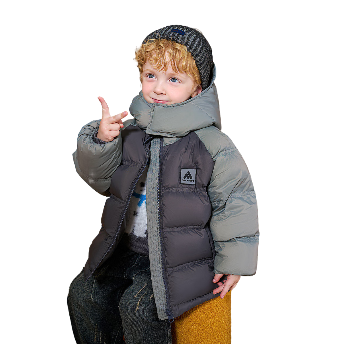 ASK JUNIOR Triple Protection] Boys' Winter 90% Down Warm Jacket, Infant Hooded Raglan Sleeve Top, Short Coat, Size 110