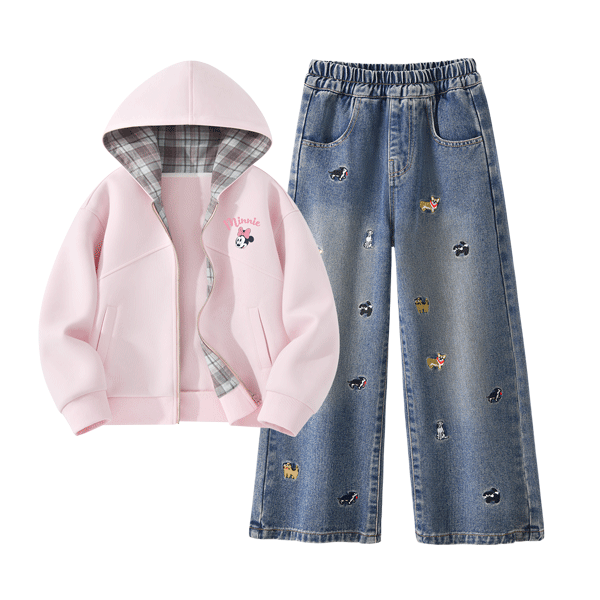 Disney Kids Fashion Children's Set 2026 Autumn New Korean Style Girls' Denim Wide-Leg Pants Trendy Girls' Fall Outfit
