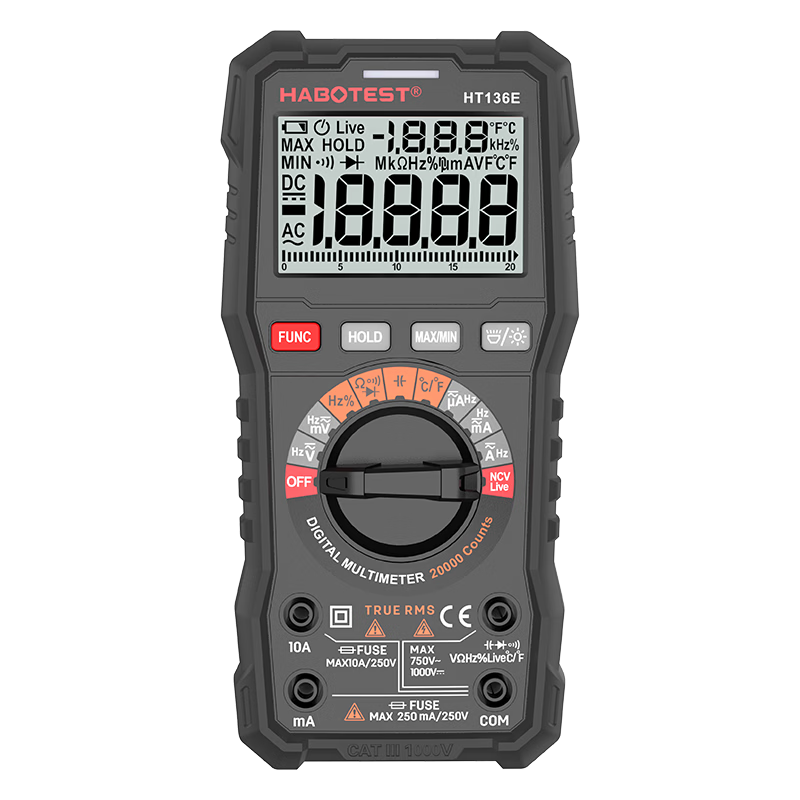 HABOTEST Professional Multimeter HT136E High-Precision Temperature Measuring Multimeter Current Meter