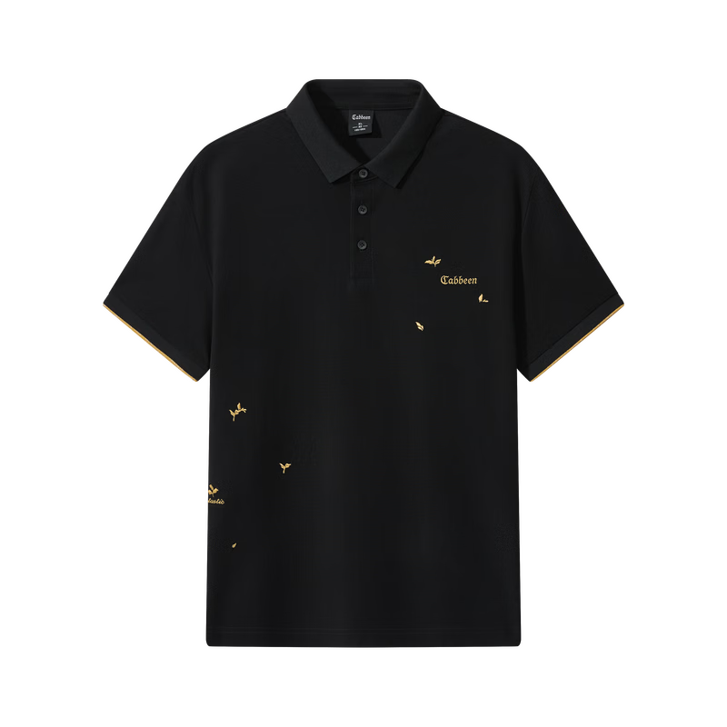 CABBEEN 200G Sorona Cool Touch Pique Polo Shirt Men Gold Plant Embroidery 2026 Spring Breathable Short Sleeve T-Shirt