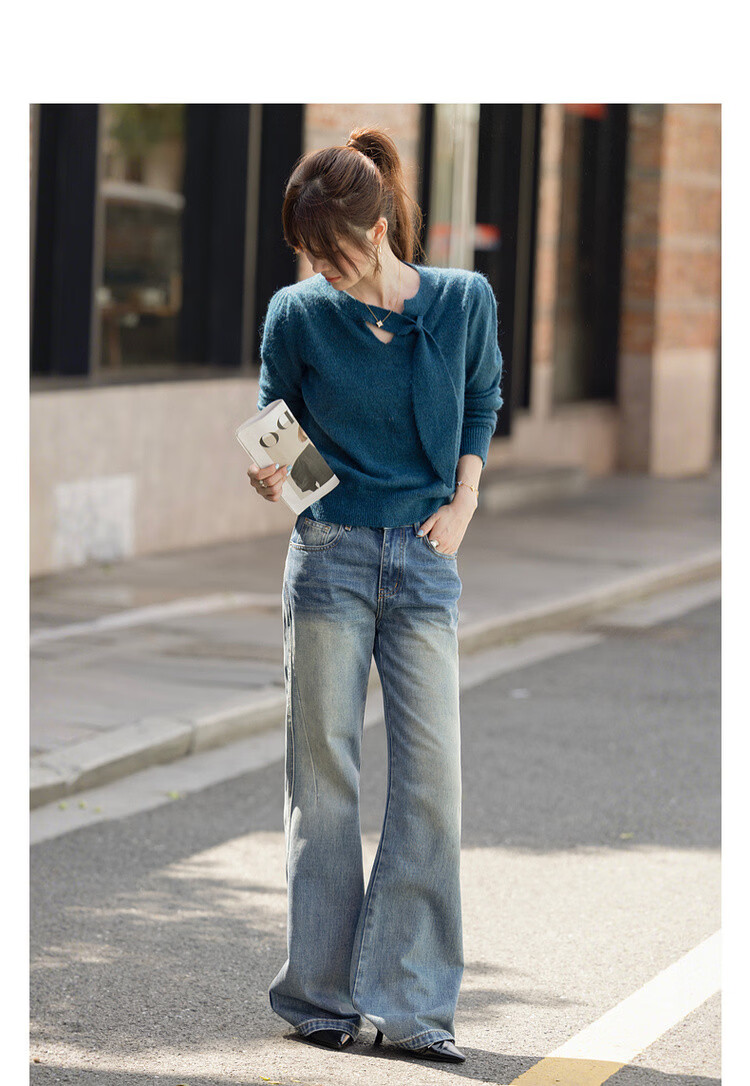 MT Sea Breeze Poetry Winter Elegant Ribbon Round Neck Comfortable Lazy Petite Knit Sweater for Women 3