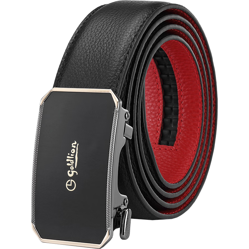 Goldlion Men's Belt, Top-Grain Leather, Automatic Buckle, Red Waistband Gift Box, Zodiac Year Trouser Belt, Birthday Gift