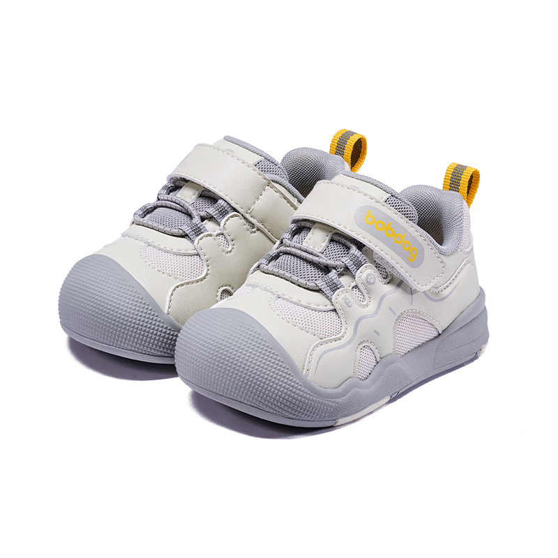 BOBDOG Toddler Baby First Walking Shoes 26 Spring New Boys Girls Closed-Toe Functional Non-Slip Infant Shoes White/Grey Size 20