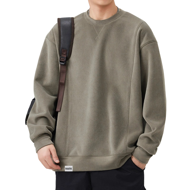 MARK FAIRWHALE Men's Sweatshirt Spring and Autumn Heavyweight Long Sleeve T-Shirt Casual Jacket Top Base Shirt Gray Green 2XL
