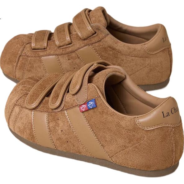 La Chapelle Women's Vintage Suede Velcro Casual Sneakers - Camel, Size 40
