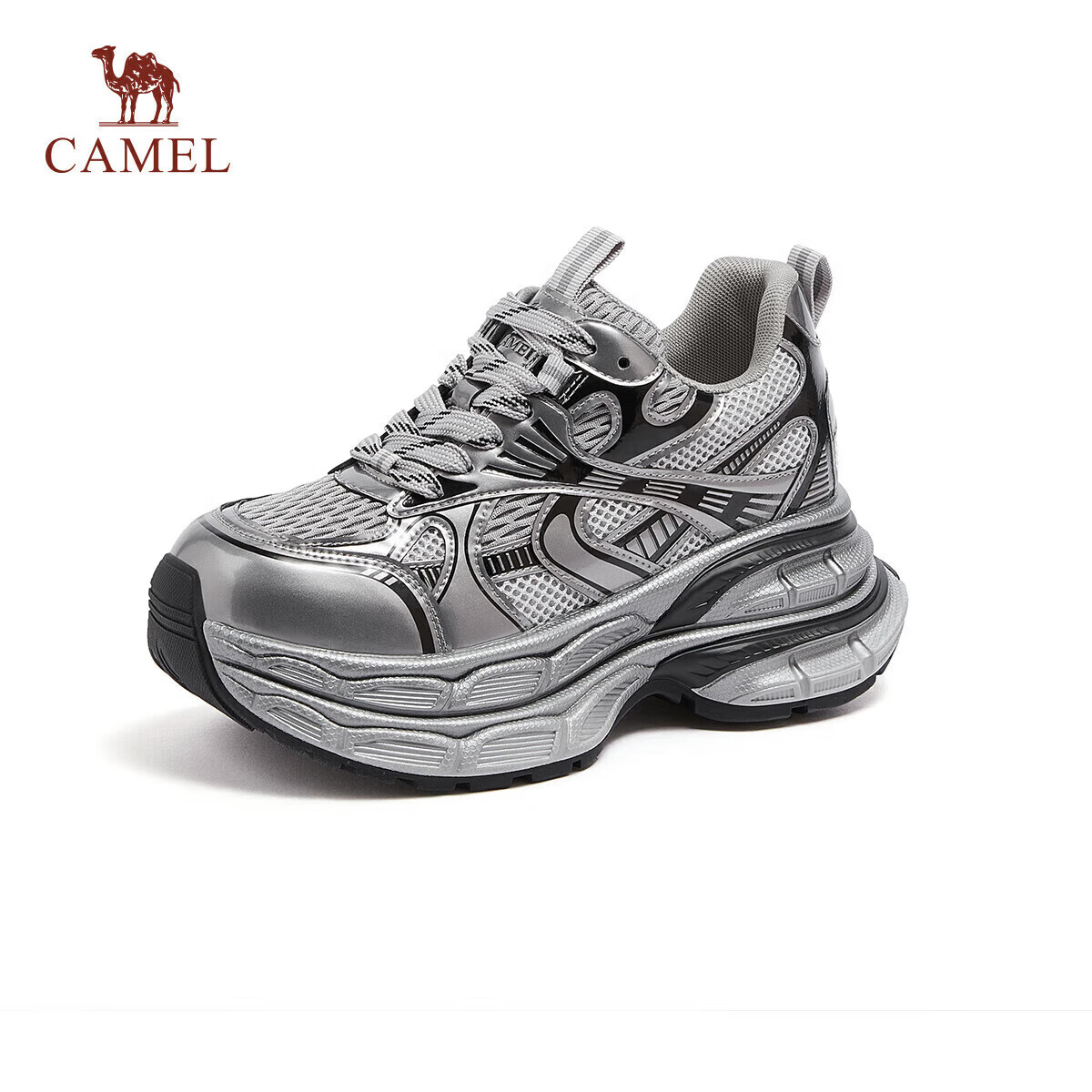 CAMEL Silver Moon Outdoor Dad Sneakers Thick Sole Casual Shoes L24A283742G Gray/Gun/Black (Women's Height Increasing) Size 35