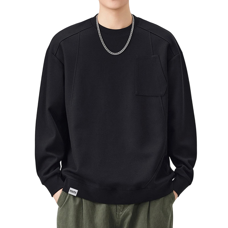 MARK FAIRWHALE Men's Sweatshirt Spring and Autumn American Style Crewneck Casual Loose Fit Trendy Black XL