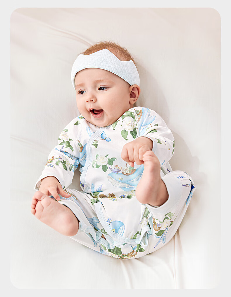 Babycare Soft Long Sleeve Romper Baby Jumpsuit Infant Clothing Qingchuan Blue [Middle Opening] 73cm 29