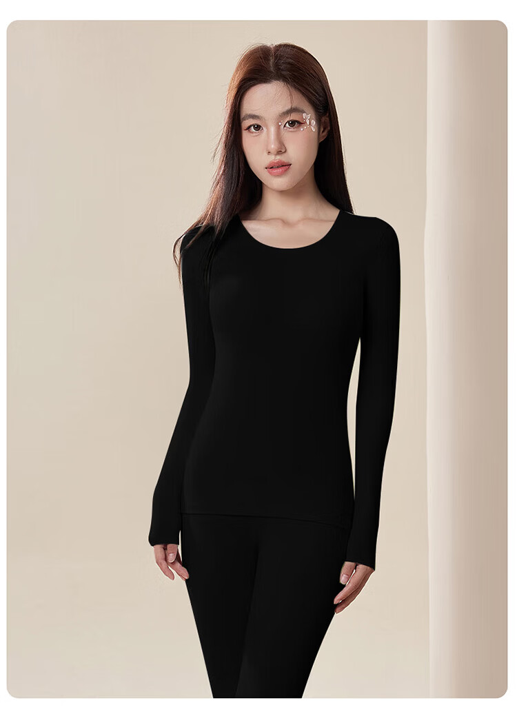 Xueqiman Women's Autumn Thermal Underwear Set Antibacterial Skin-Care Slim Fit Warm Thin Round Neck Base Layer Top and Bottom Spring 2
