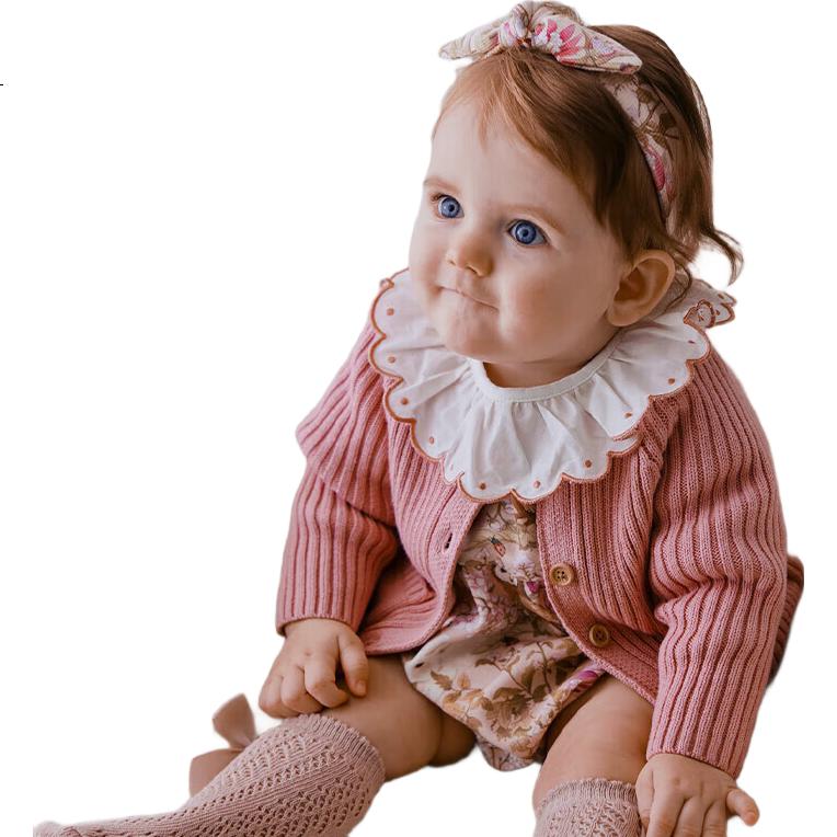 OAK FAMILY Children's Cardigan Sweater, Baby Boys And Girls Spring And Autumn Knitted Jacket, Pure Cotton, Pink (Anti-Static), Size 80