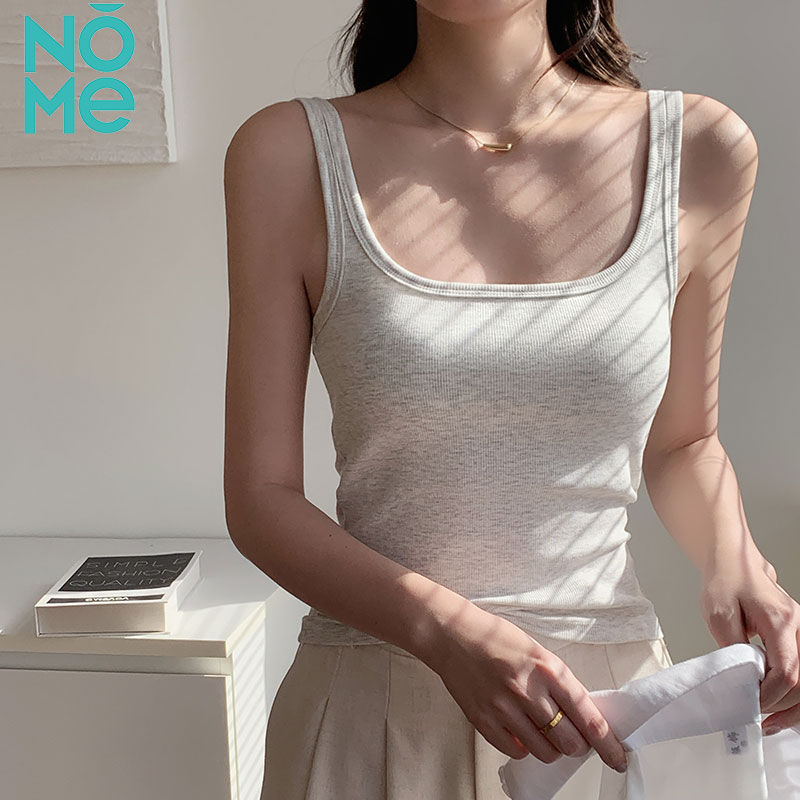 NOMe Women's Back-Exposing Small Camisole Vest, New Integrated Bra with Chest Pad, Base Layer, Heather Gray, Size S