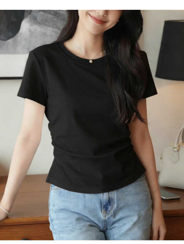 Ordifen 10A Antibacterial Women's Base Layer T-Shirt, 91% Cotton, Crew Neck, Set-in Shoulder, Short Sleeve, Summer Slim Fit, Black, Size M 5
