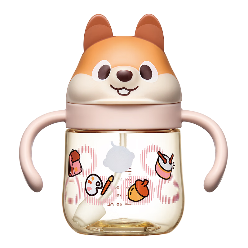 Babycare Little Squirrel Children's Water Cup Training Cup Baby Straw Cup Anti-Choking Summer Water Bottle Opal Pink PPSU 240mL
