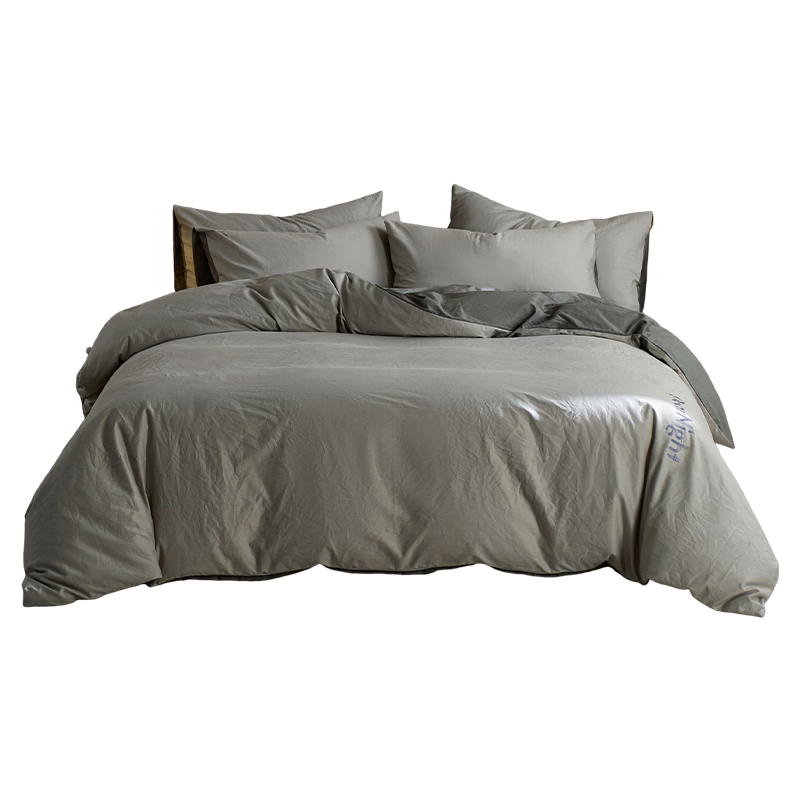 HLA A-Class 100% Cotton Duvet Cover 200*230cm Single Piece Bedding Embroidered Light Gray + Dark Gray