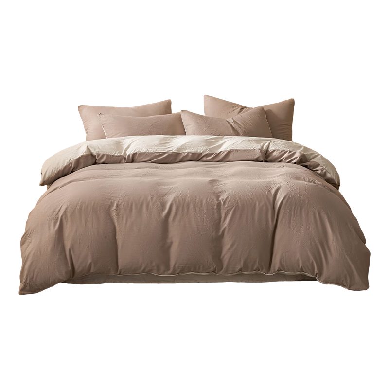 HLA A Antibacterial Washed Cotton Colorblock Duvet Cover 1.5m x 2m Single Piece Bedding Skin-friendly Duvet Cover Tea Coffee + Light Coffee