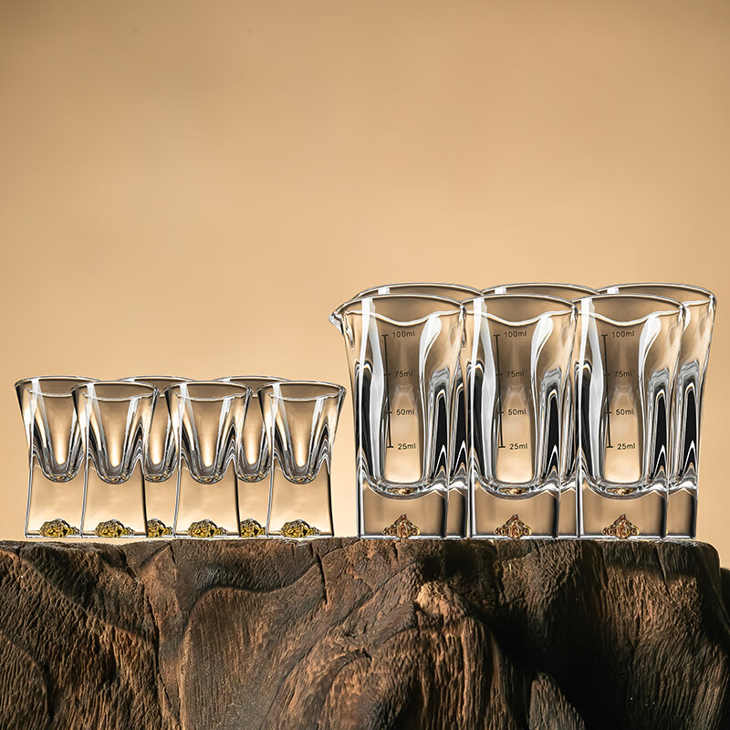 CRISTALGLASS Premium Baijiu Glass Decanter Set Luxury Bullet Shot Glasses Crystal One-Bite Cup Holder Barware Set