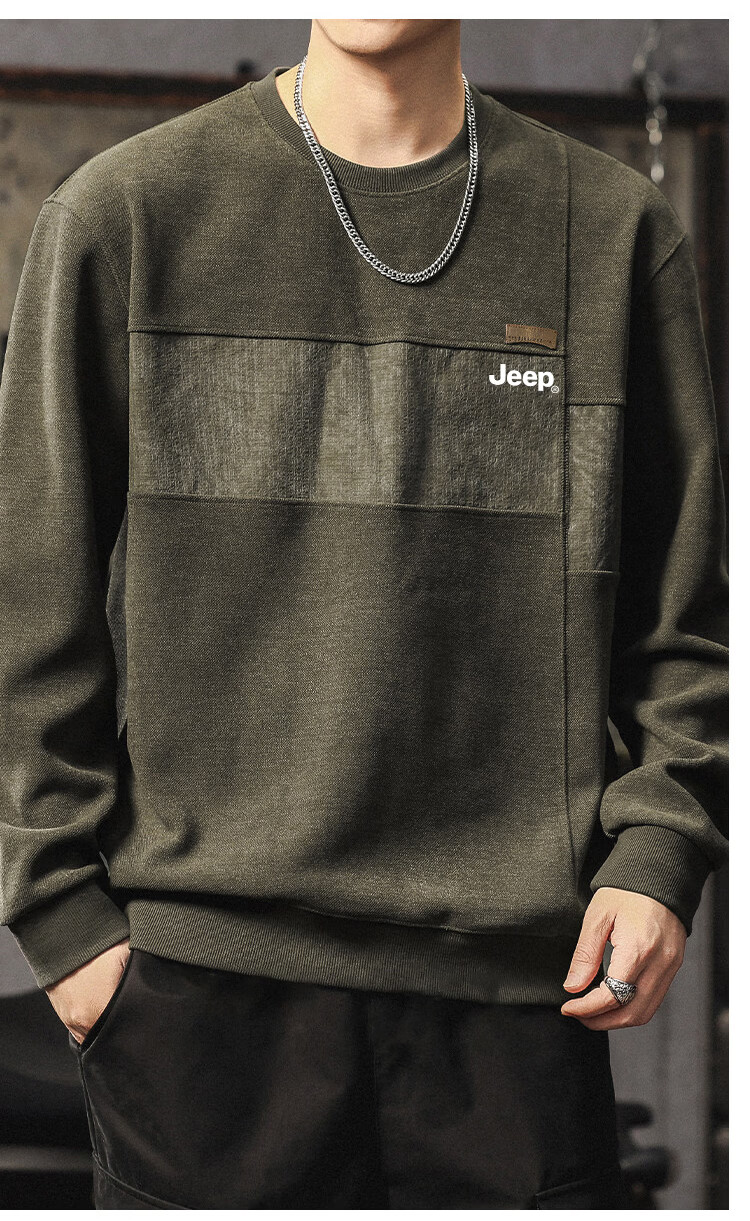 JEEP Men's Spring Autumn High-End Colorblock Base Layer Long Sleeve T-Shirt Brown L 8
