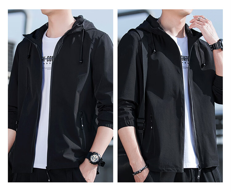 ROMON Men's Jacket Hooded 2026 Spring New Casual Men's Outerwear Black L 13