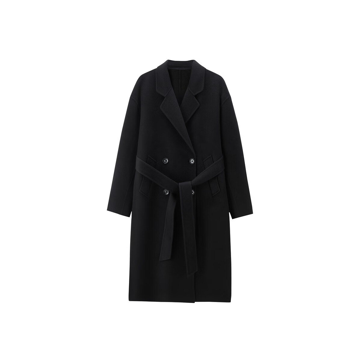 Peacebird Women's Woolen Coat Zhenrong Series 2.0 Oversized Double-Faced Wool Jacket Black Four-Button M