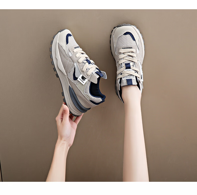 CARTELO Thick Sole Mesh Breathable Running Shoes Casual Dad Sneakers Comfortable Sports Shoes for Women 1671 Gray Size 38 5