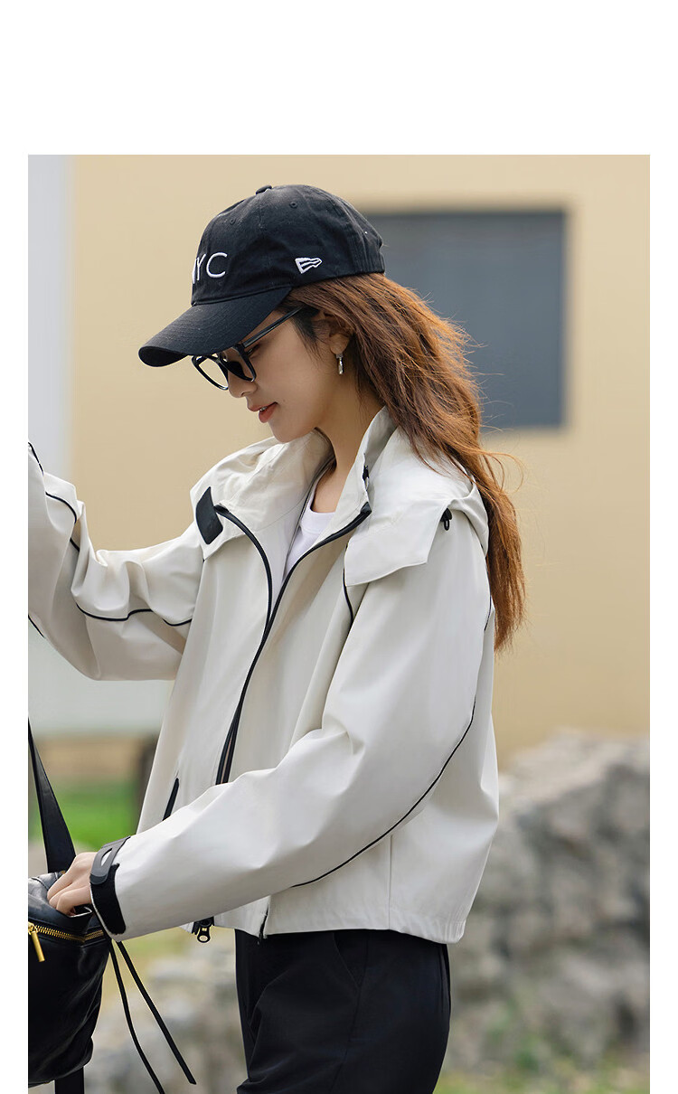 Demana [Three-Proof Black Technology] Spring Mountain Series Detachable Hood Color-Block Short Decorative Zipper Loose Women's Jacket 10