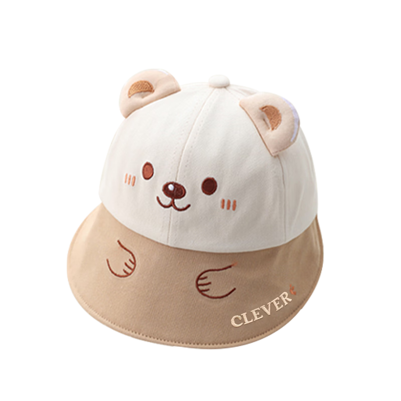 Aibao Baby Hat Spring and Autumn Infant Fisherman Hat Unisex Toddler Bucket Hat Outdoor Sunshade Cap Colorblock Bear T155