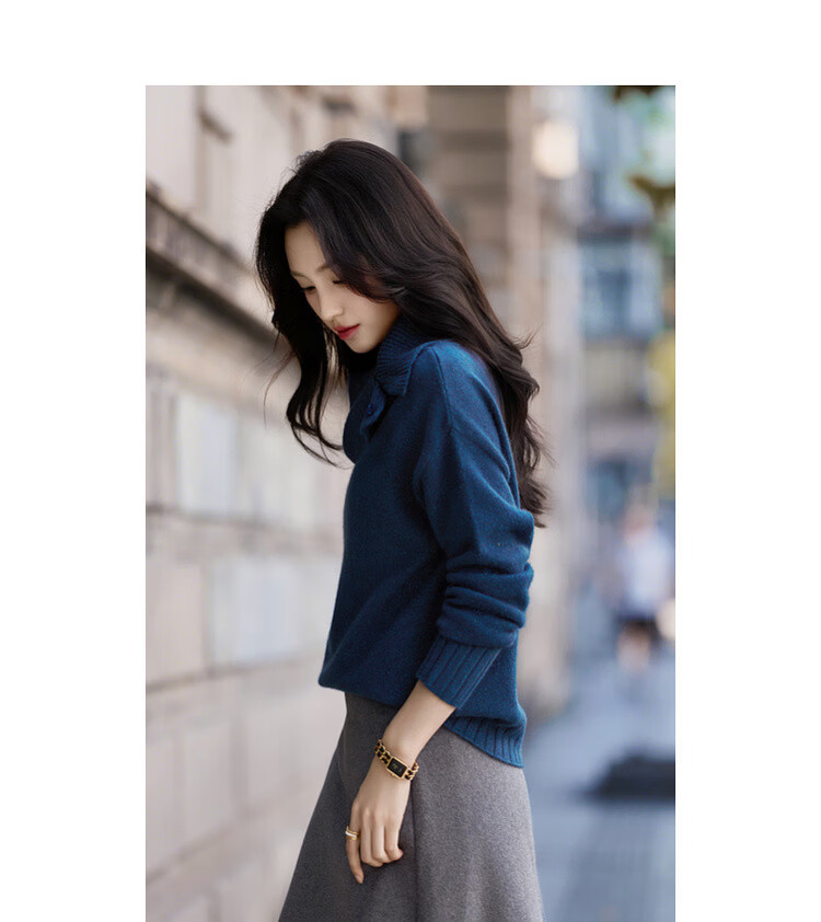 Demana Red Rose Nocturne Winter Vintage Elegant Asymmetric Neckline Slimming Knit Sweater for Women 13