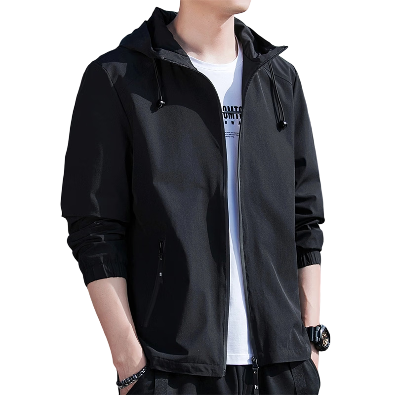 ROMON Men's Jacket Hooded 2026 Spring New Casual Men's Outerwear Black L
