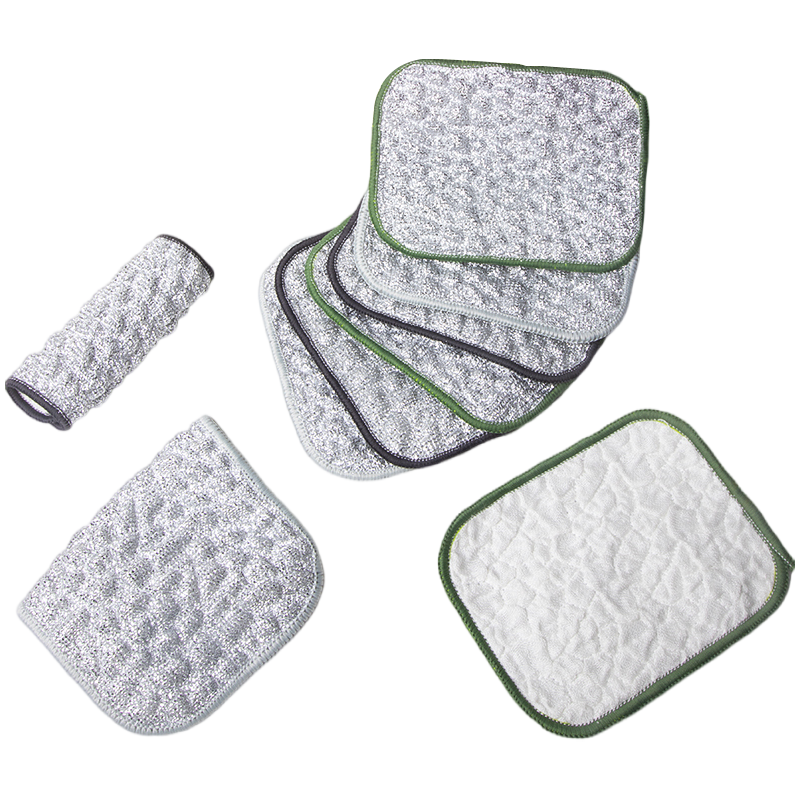 MR Steel Wire Dishcloth 10-Pack Kitchen Silver Fiber Cotton Yarn Double-Layer Thickened Oil-Resistant Dishwashing Cloth Brush Tool