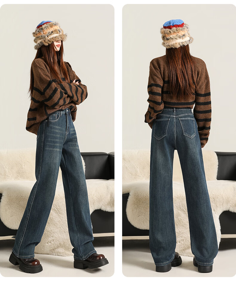 Langsha Women's Straight Leg Jeans 2026 Spring Autumn Loose High Waist Slim Wide Leg Trousers 29