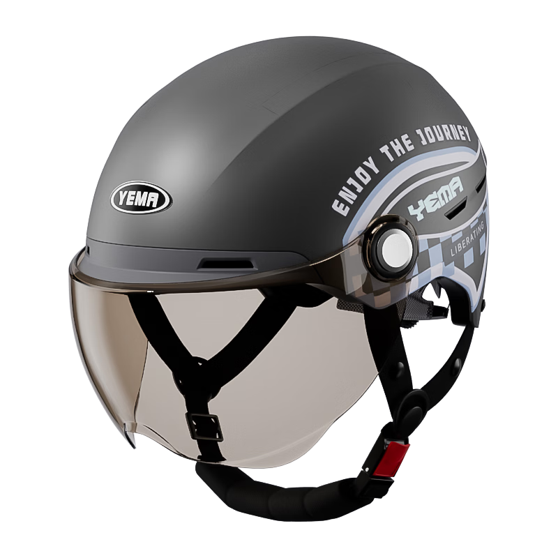 YEMA 3C Certified Electric Vehicle Helmet Unisex Summer Sun Protection Lightweight Motorcycle Half Helmet Four Seasons Universal Riding Electric Scooter Safety Helmet 360S Titanium Gray + Coffee Short