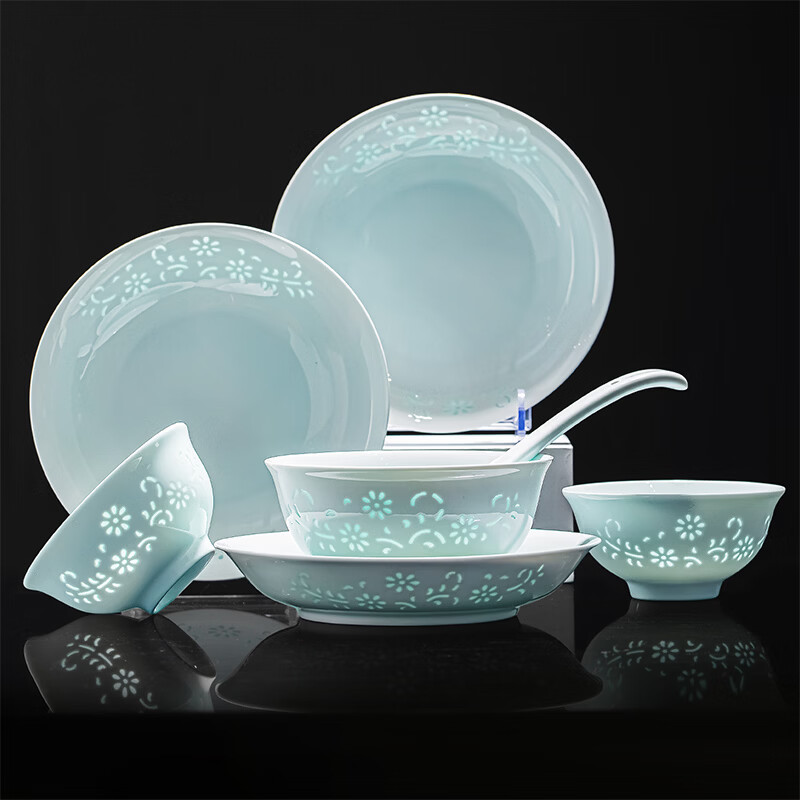 Chen Jing Dezheng Porcelain Celadon Exquisite Bowl and Plate Dinnerware Set Home Use 2026 New Bowl Set Housewarming Gift