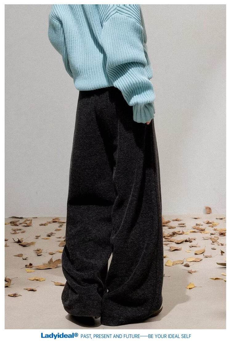 LADY IDEAL Brushed Casual Pants for Women 2025 Spring New Draped Straight Loose Wide-Leg Pants Black M 16