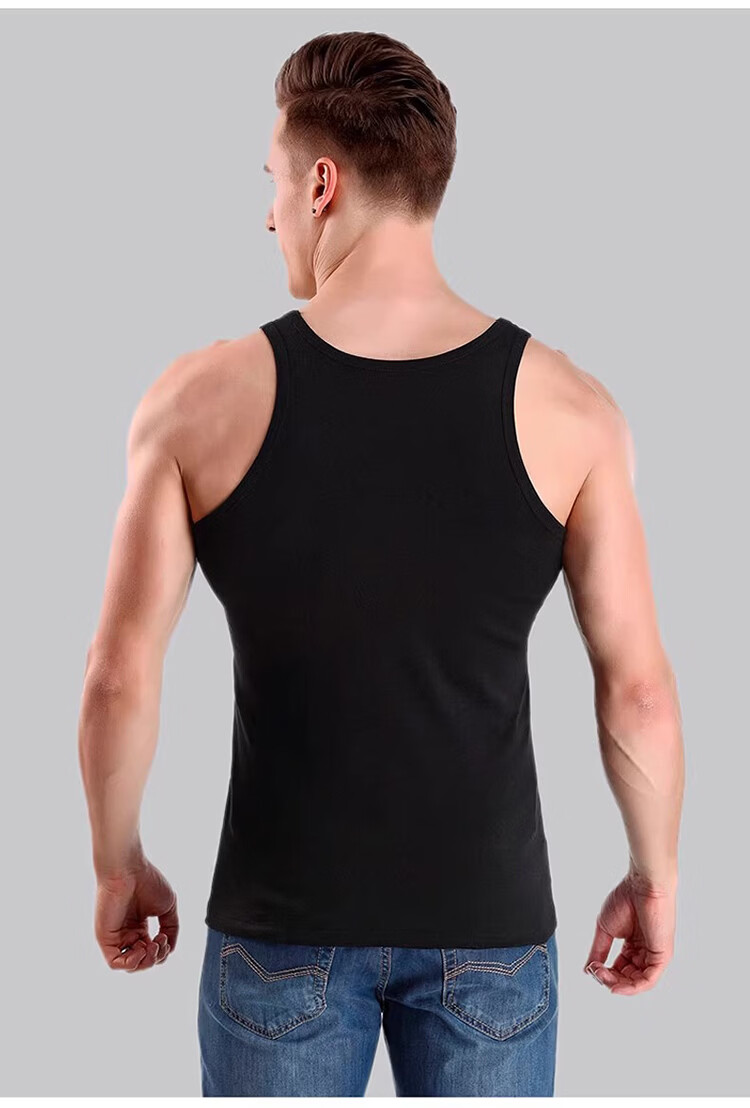 GUJIN 3-Pack 100% Cotton Men's High Elasticity Sports Sweat-Absorbing Breathable Loose Thin Vest 7