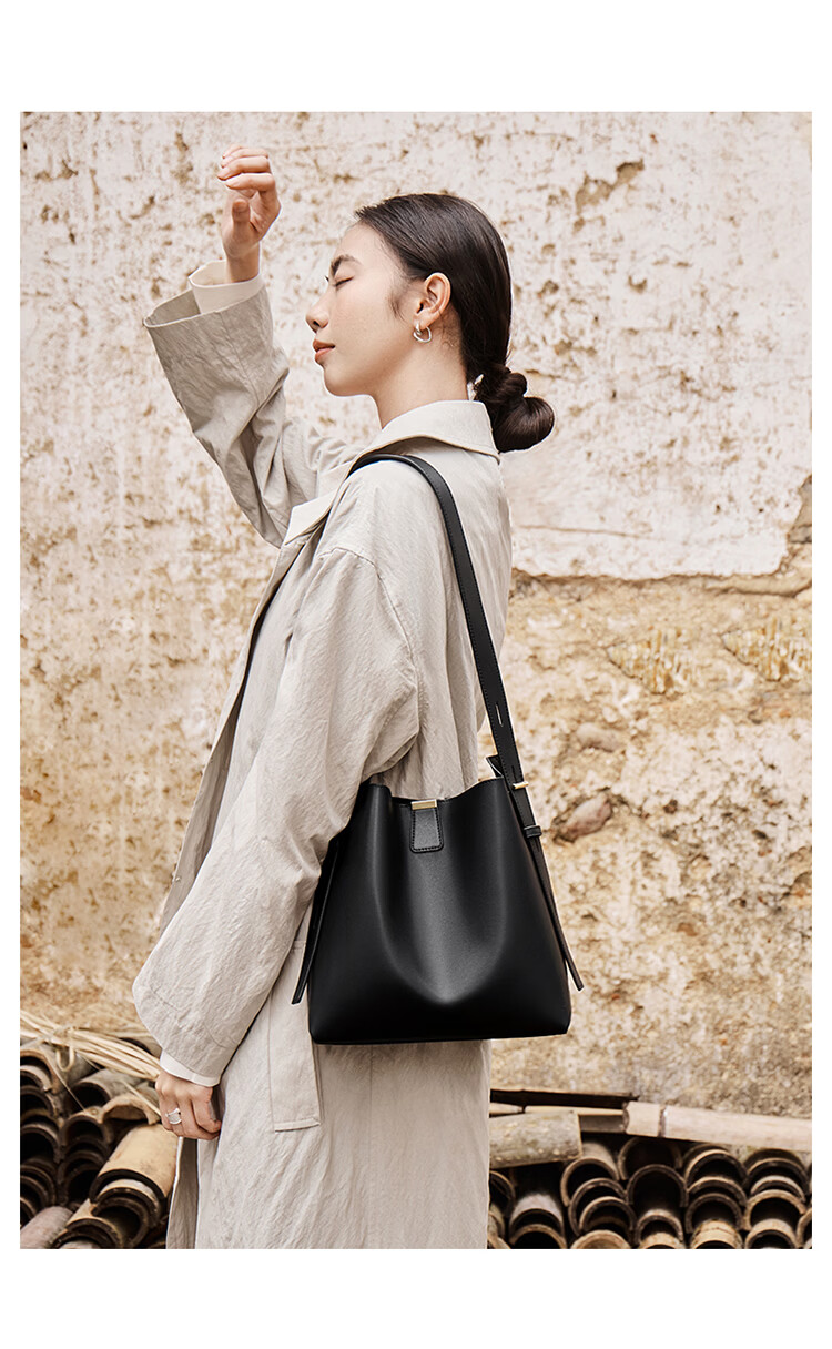 Nalandu Women's Bag 2026 New Cowhide Bucket Bag Shoulder Bag Crossbody Commuter Gift for Girlfriend 38 Goddess Festival Gift 11