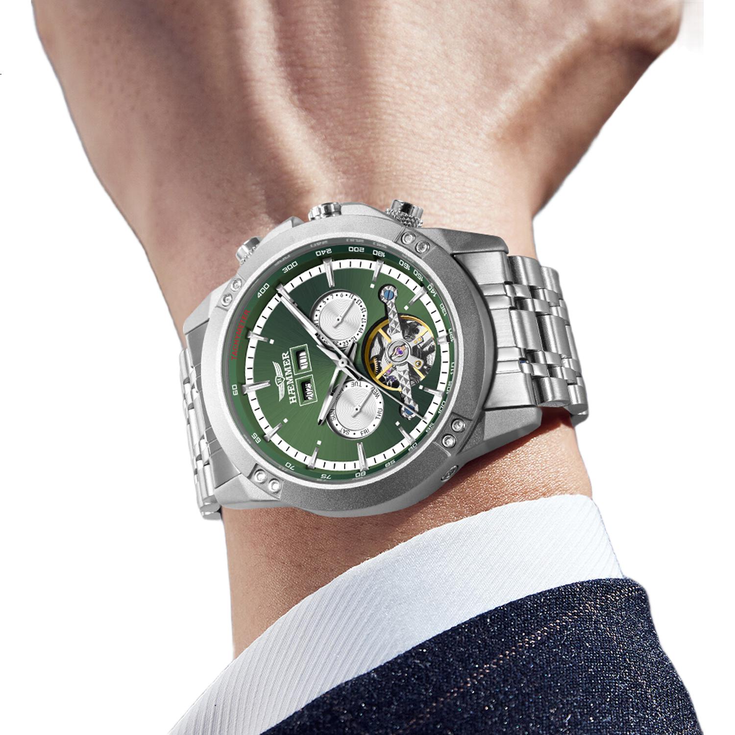 HAEMMER Men's Mechanical Watch Perpetual Calendar Luminous Waterproof Ultra-thin Steel Band Top Ten Brand Wristwatch Birthday Gift