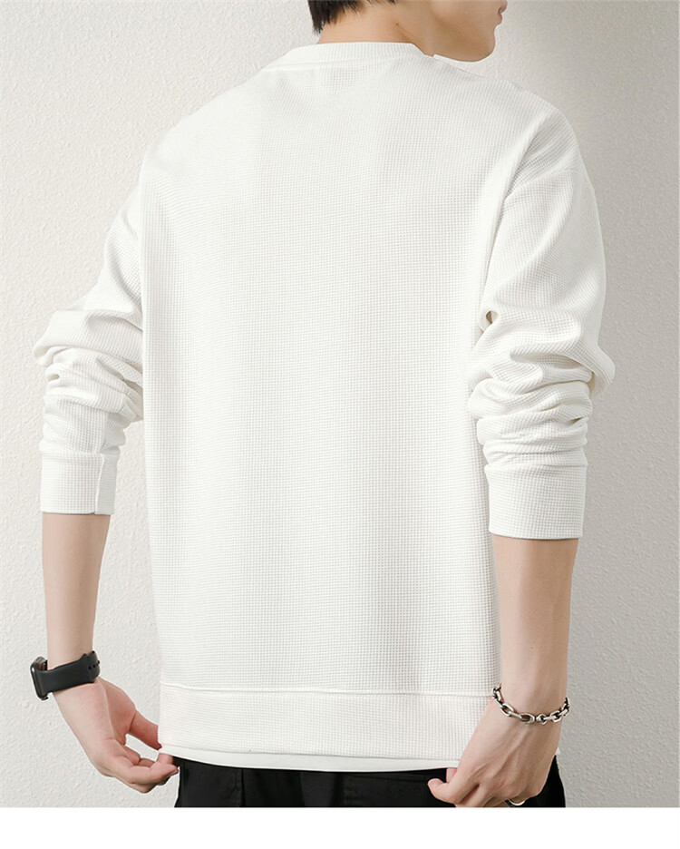 MARK FAIRWHALE Men's Spring and Autumn Waffle Knit Casual Crew Neck Long Sleeve T-Shirt White XL 22
