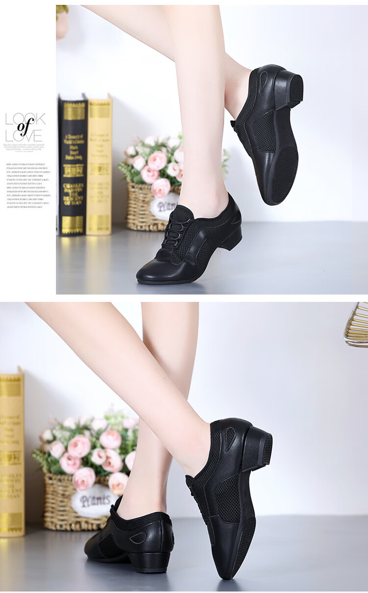 Teslita Women's Ballroom Dance Shoes Latin Dance Shoes Soft Sole Breathable Autumn New Outdoor Dance Shoes Black 13