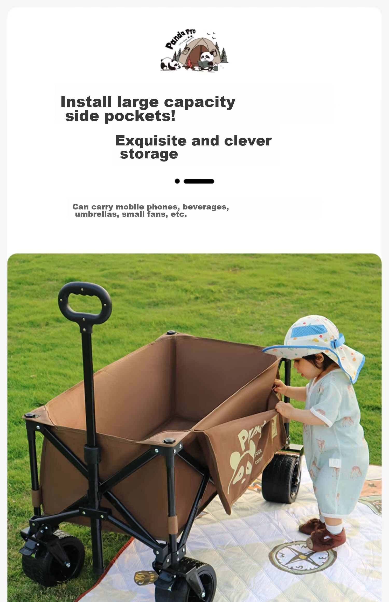 CAMEL Outdoor Camping Cart, Grocery Shopping Trolley, Kids' Ride-On Vehicle, Dog Walking Cart, Portable Campsite Cart, Picnic Wagon, Wide Wheels, Khaki Color 28